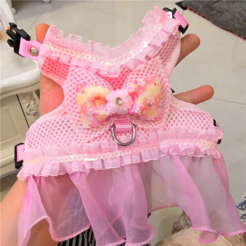 Princess Dog Dress Set with Harness and Leash - Perfect for Small Dogs